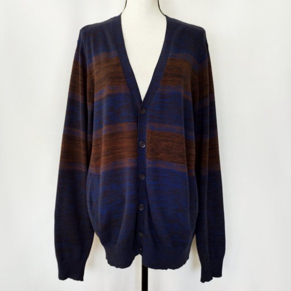 21men Sweaters Twentyone Mens Blue Striped V Neck Knit Cardigan